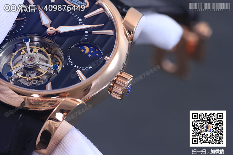 Parmigiani Fleurier Tonda 帕瑪強(qiáng)尼Tourbillon系列玫瑰金黑盤星月相陀飛輪手表