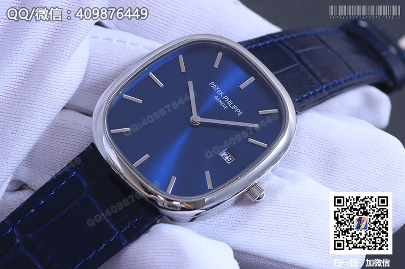 高仿百達(dá)翡麗PATEK PHILIPPE GOLDEN ELLIPSE系列5738P-001藍(lán)盤帶歷腕表