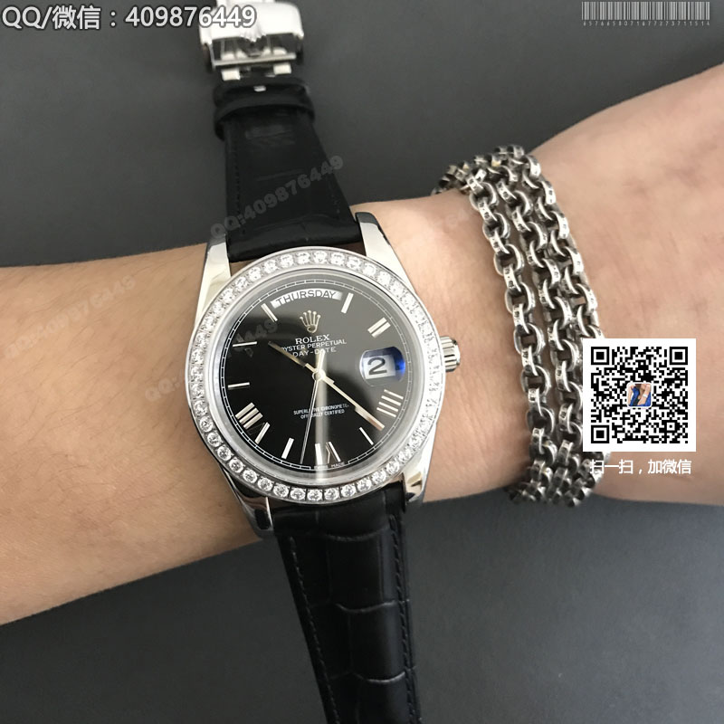 【精品】ROLEX勞力士星期日歷型系列 自動機械男表黑盤鑲鉆