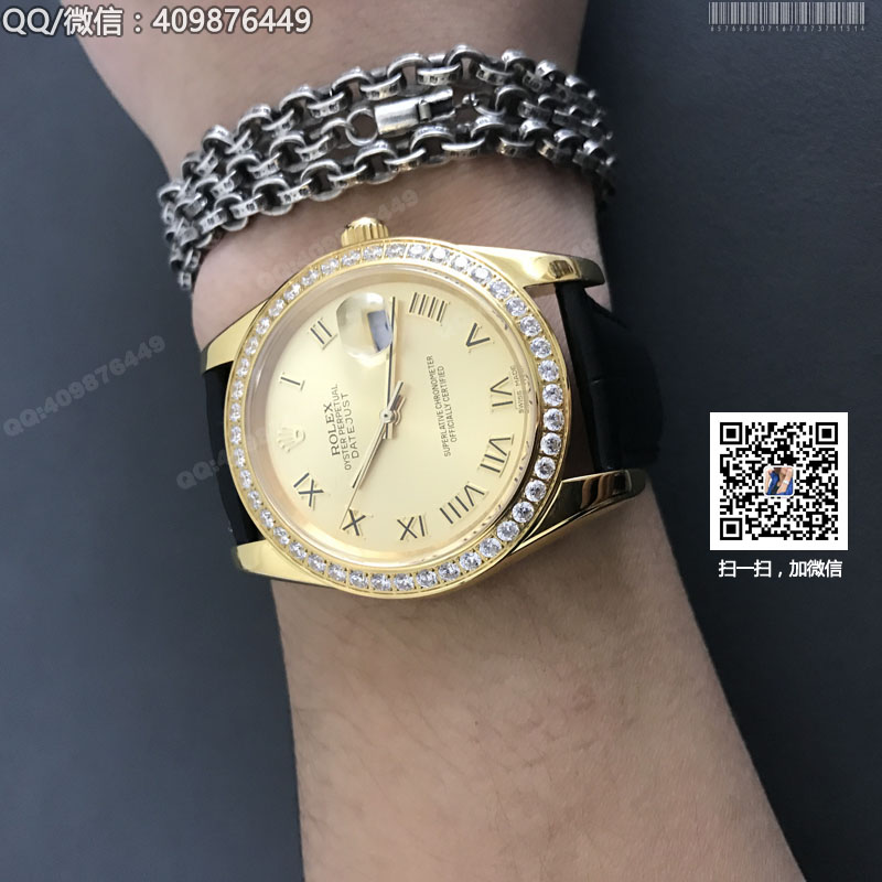 【精品】ROLEX勞力士日志型系列 自動(dòng)機(jī)械男表金色盤鑲鉆