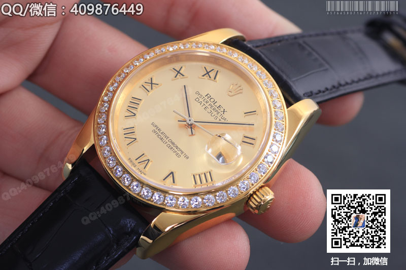 【精品】ROLEX勞力士日志型系列 自動(dòng)機(jī)械男表金色盤鑲鉆