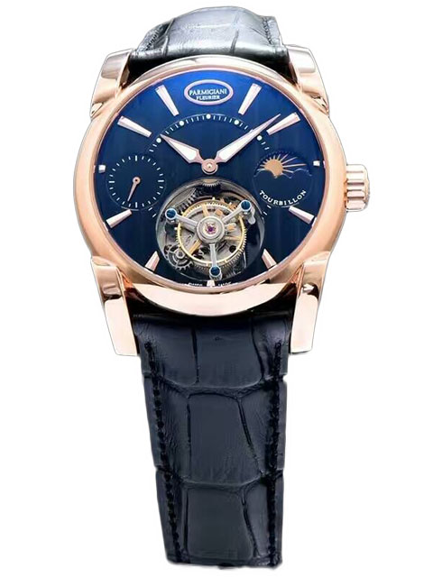 Parmigiani Fleurier Tonda 帕瑪強(qiáng)尼Tourbillon系列玫瑰金黑盤星月相陀飛輪手表