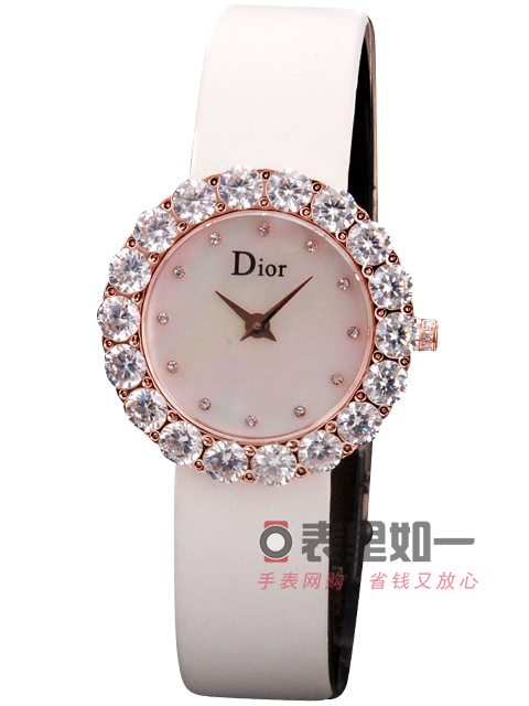 迪奧Dior 時尚鑲鉆瑞士石英腕表 玫瑰金 32*19mm 